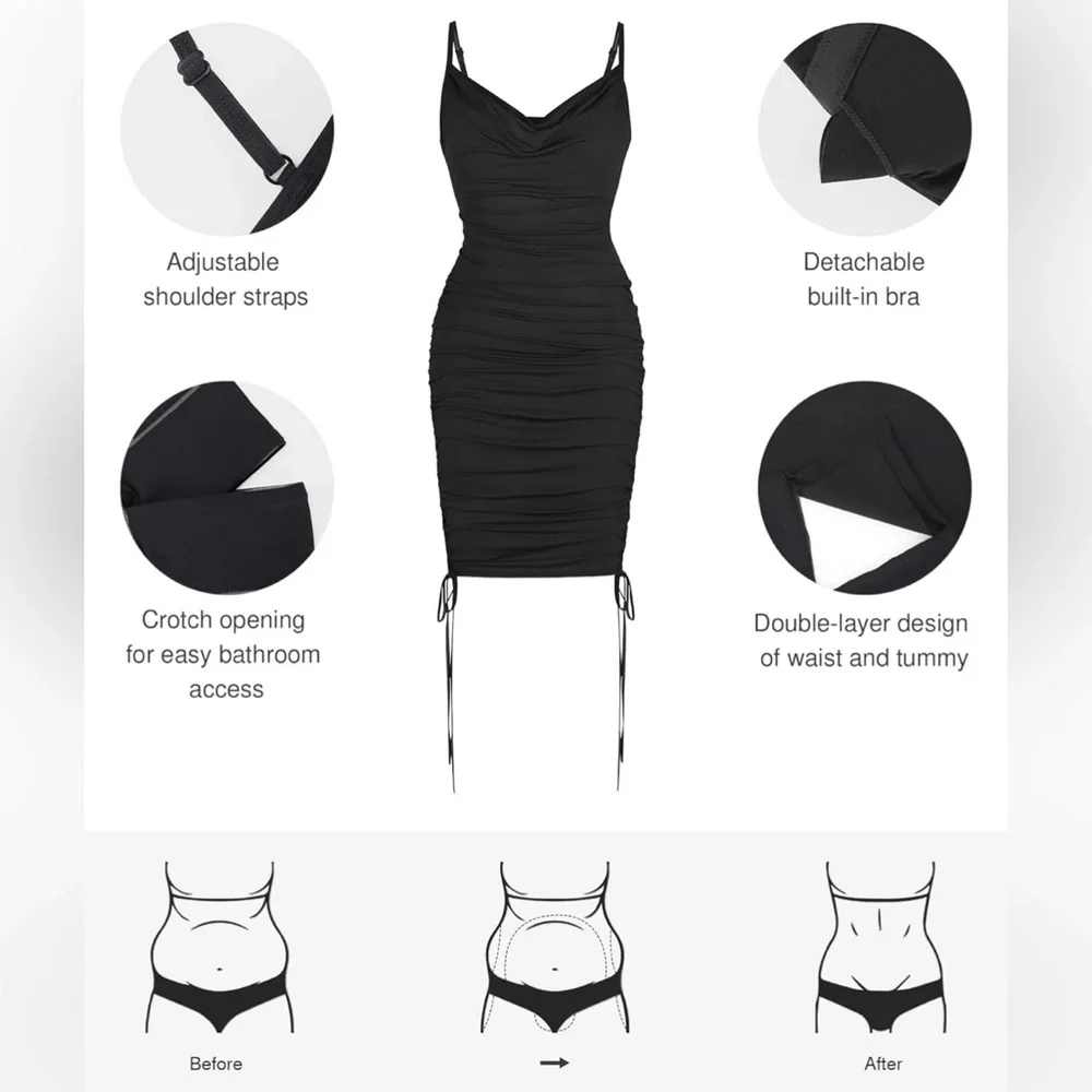 Popilush Women’s Built in Bra Shapewear Drawstring Adjustable Ruched Mini - Picture 4 of 8